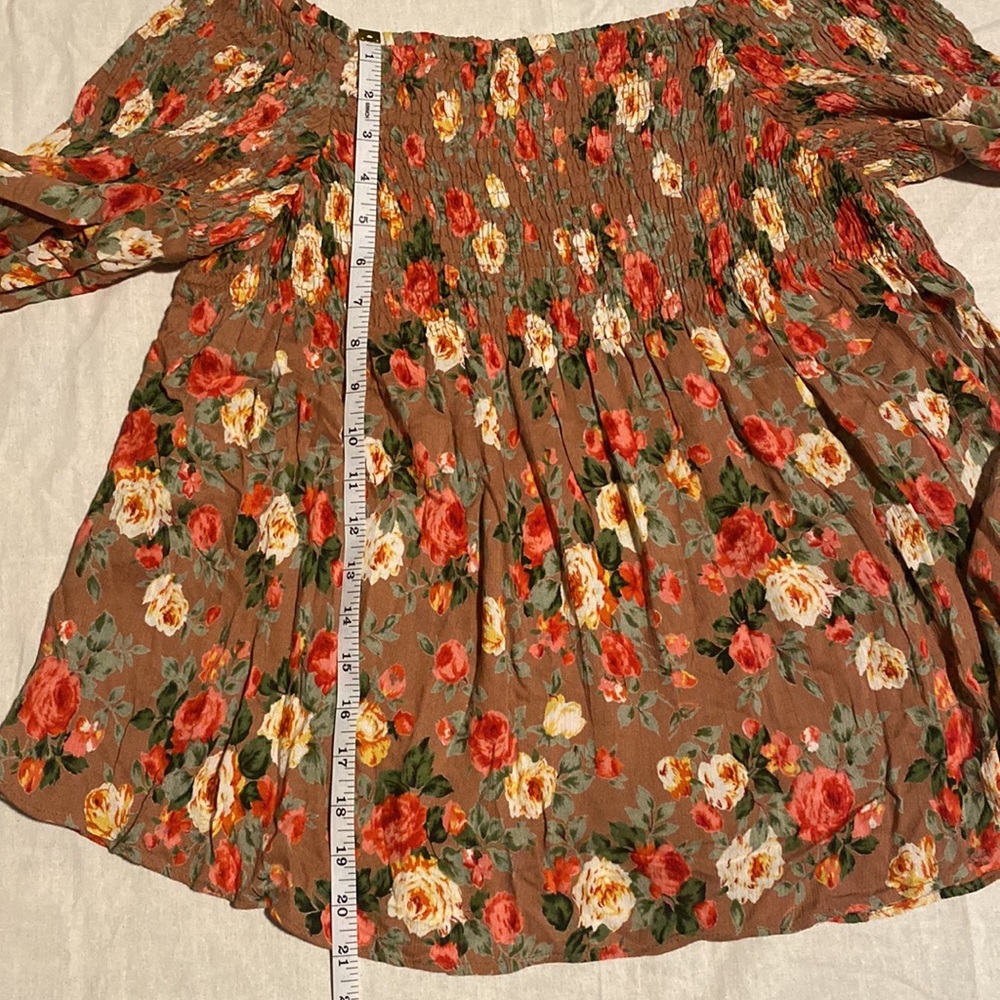 Angie Smocked Baby Doll Floral Bell Sleeve Blouse - Picture 8 of 11